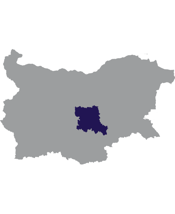 Landkaart Bulgarije grijs met oblast Stara Zagora donkerblauw op transparante achtergrond - 600 * 733 pixels